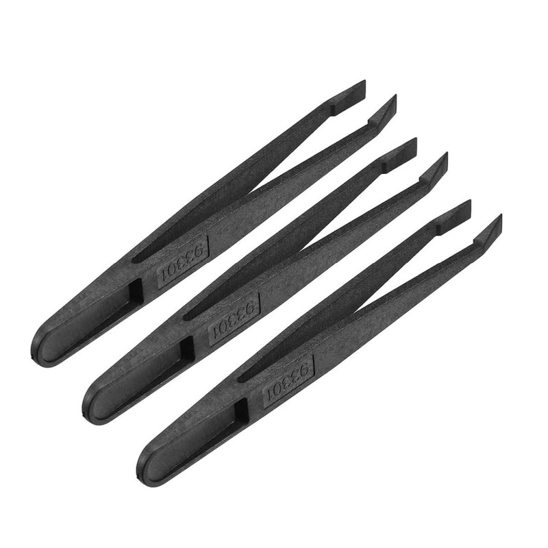 QLXHBOT Black Plastic Slant Flat Tip Anti-static Tweezers 4.7 Inch