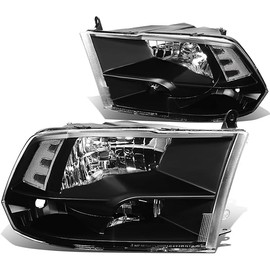 DNA Motoring HL-OH-DR09QUA-BK-CL1 Black Housing Headlights Replacement Compatible with 10-18 Ram 1500-5500, Fit Dual or Quad Headlight Models