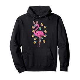 Flamingo Bunny Ears Glasses Eggs Easter Bird Animal Women Pullover Hoodie