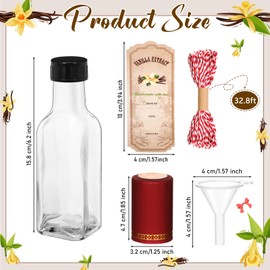 Tioncy 12 Pcs Vanilla Extract Bottles for Homemade Vanilla Jar Glass Square Bottle with Cap Shrink Band Sticker Syrup Food Storage Canister for Liquids Bean Sauce Spice Gift Giving(Red,5 oz)