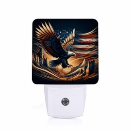 Jahiona LED Night Light Lamp with Smart Sensor Dusk to Dawn Sensor,Flight Bald Eagle with Wings Spread American Flag Represent Flow Form Night Light Daylight White,0.5W Plug-into Wall for Adults