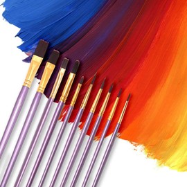 Artist Brush Set, Pack of 10 Nylon Brushes, Art Painting, Acrylic Brush, Fine Brush, Art Painting Brush for Watercolour and Face Painting, DIY Crafts
