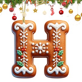 26 Gingerbread Alphabet Letter Ornaments, Christmas Letters Ornaments A to Z, Ornament Letters Decorative Hanging Xmas Alphabet Letters for Christmas Tree DIY Craft Christmas Ornaments (H)