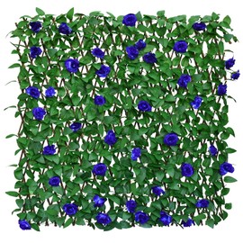 Sumery Expandable Fence Privacy Screen for Balcony Patio Outdoor,Decorative Faux Ivy Fencing Panel,Artificial Hedges (Single Sided Leaves) (1, Blue Flowers)