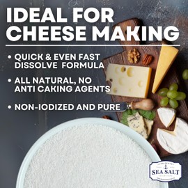 Fine Sea Salt for Homemade Cheese Making, Gluten-Free and Non-Iodized, Flaky Salt, Kosher Cheese Kit Essential, 14 oz Bag