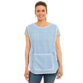 Ladies Dogtooth Design With Piping Tabard Apron Overalls Front Pocket Stylish Tabards for Women Casual Aprons for Women to Use in Home Kitchen Restaurants Coffee Shops UK Made (L, Blue)