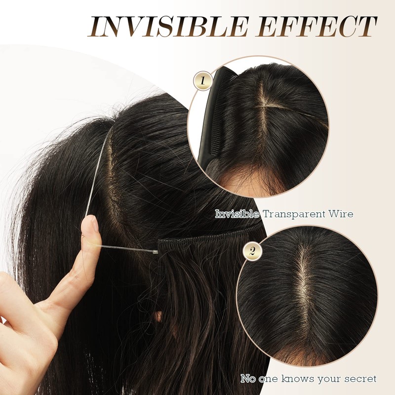 FESHFEN Invisible Wire Hair Extensions Adjustable Size Synthetic Hair Piece