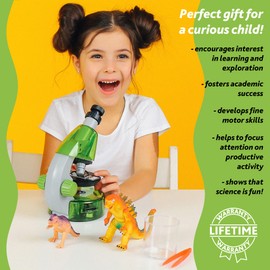 Levenhuk LabZZ M101 Lime 640x Portable Microscope Science Kit for Children with LED Light, Kids Beginner Educational STEM Toys Set, Prepared Sample Slides, and Illustarted Experiment Guide (EN)