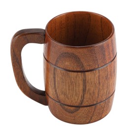 Jarra de cerveza de madera, taza de madera marrón de gran capacidad retro, taza de beber de madera natural clásica, con asa, para té, cerveza, agua, jugo, leche