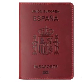 Porta pasaporte español, portadocumentos de piel vaca, tarjetero retro for tarjetas embarque, juego libreta for, funda for Funda para pasaporte(Red)