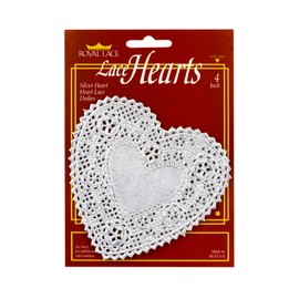 Royal Lace Metallic Silver Heart-Shaped Paper Doilies - 4-Inch - Perfect for Valentines Day Crafts, Table Decor, and Parties - Pack of 144