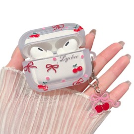 MINSCOSE Compatible with AirPods Pro2 Clear Case,Cute Cherry Bowknot Trendy Aesthetic Pattern Design with Keychain,Soft TPU Protective Shockproof Case for Women Girl for Airpods Pro2-Red