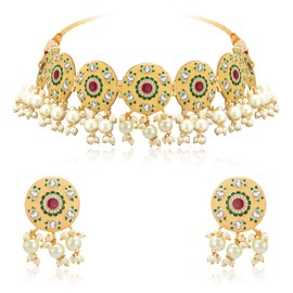 Aheli Handcrafted Enamel Meenakri Choker Necklace with Earrings Indian Traditional Jewelry Set for Women