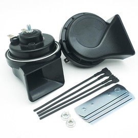 NEOGET Car Horn 12V Super Loud Electric Waterproof High Low Daul Tone Fit for Any 12 Volt Vehicles Auto Replacement Universal Horn Kit (Black)