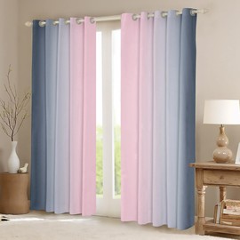 jejeloiu Pink and Grey Curtains for Bedroom Living Room for Kids Ombre 30%-50% Blackout Curtains (2 Panels, 42 x 63 Inch) Gradient Style Darkening Drapes Decor Abstract Art Window Treatments