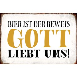 Tin Sign with German Text "Bier ist der Beweis Gott Liebt uns Alkohol Trinken" [German Language] 20 x 30 cm