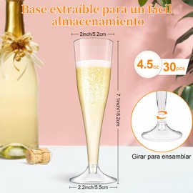Copas de Champagne de Plástico Reutilizables,Contiene 30 Piezas de Copas para Champán y Vino de 4.5 Oz (133 ml) para Fiestas, Bodas, Reuniones Familiares