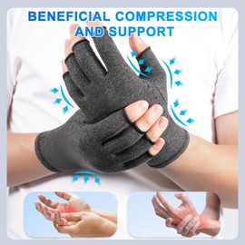 DRNAIETY 2 Pairs Arthritis Compression Gloves- for Hand Arthritis, Carpal Tunnel Pain, Rheumatoid Arthritis, RSI, Fingerless, Anti-Slip, Breathable Gloves for Men & Women, Typing, Daily Use(M, Gray)