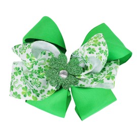 St Patricks Day Hair Bow Clip with Shamrocks for Girls 1 Piece (Small Shamrocks)