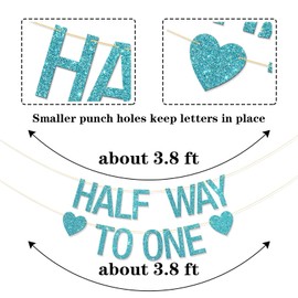 RoadSea Half Way to One Banner - Baby Boy 6 Months Birthday Party Supplies - Baby Shower Idea and Gift - Baby Half Year Old Birthday Party Decorations - Blue Glitter