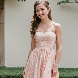 BriLove Wedding Jewelry Set for Women Bride, Gorgeous Stunning Crystal Flower Leaf Cluster Choker Necklace Link Bracelet Stud Earrings for Bridal Bridesmaid Pink Silver-Tone