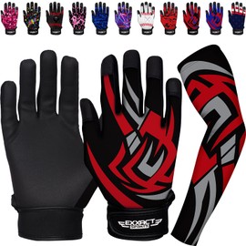 Exxact Sports Youth Batting Gloves with Arm Sleeve - Baseball Batting Gloves Youth Boys, Softball Batting Gloves for Women (Youth S/M, Black Tattoo)