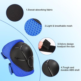 Protective Gear Set, Knee Pads for Kids 3-10 Years Old, Toddler Elbow Pads, Wrist Guards, Skating Cycling Bike Rollerblading Scooter (Blue, Medium（6-12years）)