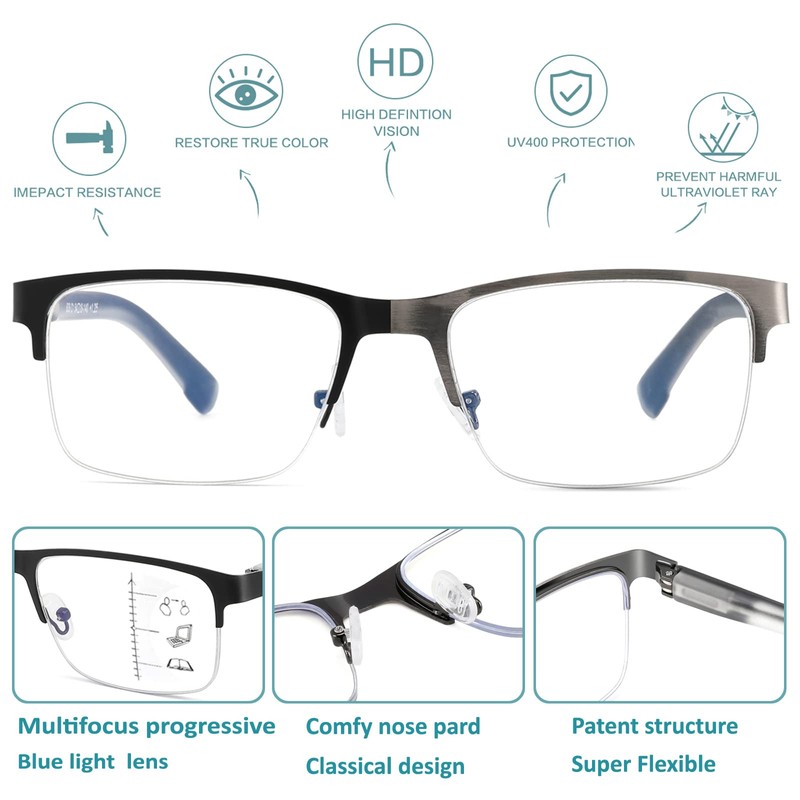 Multifocus Reading Glasses Men Progressive Multifocal Blue Light Computer Reader