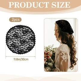 Bruislard 2 Pcs Veils for Church, Lace Embroidery Head Coverings for Women, Short Veil, Embroidery Head Covering, Flowers Lace Chapel Cap, Circle Round Floral Laces Mantilla White