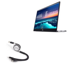 BoxWave Cable Compatible with Dell P1424H - AllCharge miniSync, Retractable, Portable USB Cable - Jet Black