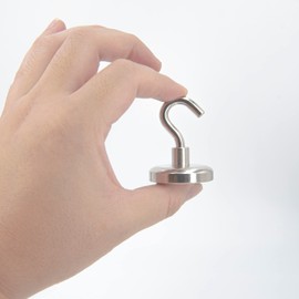 Realth Neodymium Magnetic Hooks 1.42'' Strong Rare Earth Magnets with Hook Color Sliver for Kitchen Warehouse Cruise Workplace Garage and Office 4 Pack