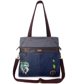CHALA Denim Convertible Stripe Work Tote in Navy Blue (Coin Purse_ Dolphin)