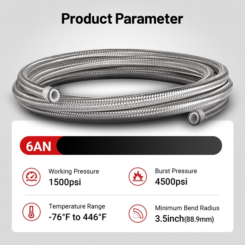EVIL ENERGY 6AN PTFE Fuel Line Kit,AN6 E85 Stainless Steel
