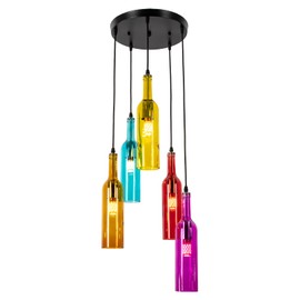 Eapmic 5 Heads Wine Bottle Pendant Light Kit, Vintage Industrial Style Glass Bottle Light Fixture Chandelier Decorative Lamp for Kitchen Island Dining Room Cafe Bar Restaurant