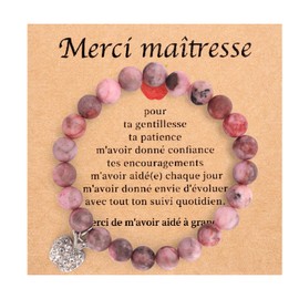 Cadeau Professeur en Francais - French Teacher Gifts, Teacher Appreciation Gifts French from Students, 1PCS Natural Stone Beads Bracelets For Women (Pink)