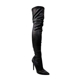 Liliana Gisele-50 BLACK Leather Stretchy Thigh High Pointy Stiletto Heel Boot (9)