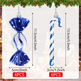 Christmas Tree Decorations, Pack of 12 Candy Canes Christmas Decoration, Candy Canes Decoration, Blue & White Cute Christmas Pendants, Christmas Tree Decoration for Christmas Tree Decorations