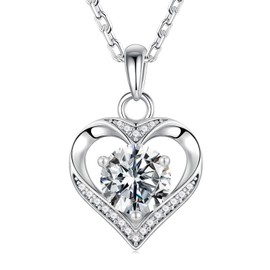 MOOSEA Heart Pendant Necklace for Women, 1ct 925 Sterling Silver Moissanite Necklace, Anniversary Jewelry Present for Wife, Birthday Gifts for Women Wife Mom Girlfriend Grandma Jewelry Gifts