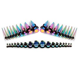 TBOSEN 14G-00G 36 pcs Ear Tapers Gauges Stretching Kit Stainless Steel Rainbow Colorful Plugs Set Eyelets
