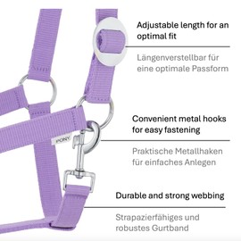 Halter Lead Rope Set with Panic Hook Adjustable Horse Halter Horse Wooden Horse Tie Rope (Panic Hook Lavender, Shetty)