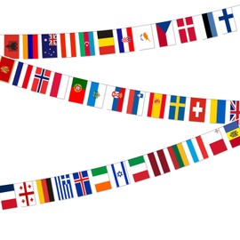 1 Pack Eurovision Party Decorations,Eurovision Bunting,38 National Flags Eurovision Song Contest Basel Switzerland 2025 Celebration Themed Fabric Bunting for Garden,Bar,Street Party Decoration