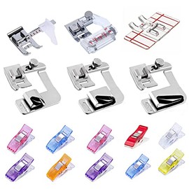 Fbshicung Sewing Foot Kit - 3Pcs Wide Hem Foot,Bias Tape Binder Foot and Adjustable Guide Foot,Border Guide Presser Foot and 10pcs Sewing Clips for Sewing Machine