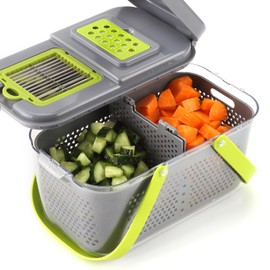 DOSMAMZ 22PCS Multi-function Vegetable & Fruit Chopper, Mandolin Food Slicer, Veggie Shredder with Container, Essential Kitchen Gadgets (22 in 1, Gray)