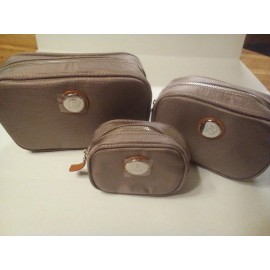 Joy Mangano Tuff Tech Set of 3 Canvas Travel Pouches TAUPE NEW