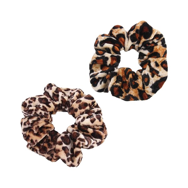 Leopard Velvet Hair Scrunchie 2 Pieces - Elastic Hair Band