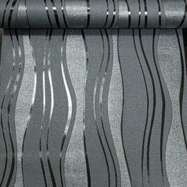 SOPHIE LAURENCE Modern Vinyl Wave Stripe Charcoal Grey Black Glitter Textured Paste The Wall Wallpaper (Charcoal Black)