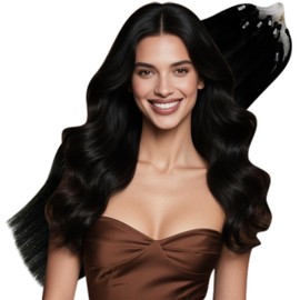 Hetto Micro Link Hair Extensions Human Hair Black Micro Bead Hair Extensions Real Human Hair Jet Black 14 Inch 50g 50s