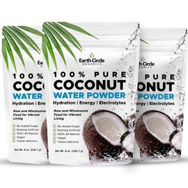 Earth Circle Organics Pure Coconut Water Powder | Coconut Electrolyte Powder for Energy and Hydration Supplement | No Additives | Unsweetened | Vegan | Keto | Gluten Free - 8oz (Pack of 3)