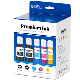 Compatible for T502 Ink Refill Bottles (NotSublimation) for Eco Tank ET-3850 ET-2850 ET-3760 ET-2760 ET-15000 ET-4850 ET-4760 ET-3830 ET-2980 ET-4750 ET-3950 ET-4950 ET3850 4850 3850 Printer (5-Pack)