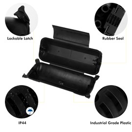 RESTMO Outdoor IP44 Waterproof Connection Box (29 x 11 x 7.5 cm), Weatherproof Electrical Extension Lead Cover, Safety Seal Enclosure to Protect LED Strip Light, Power Tool, Fountain, Black
